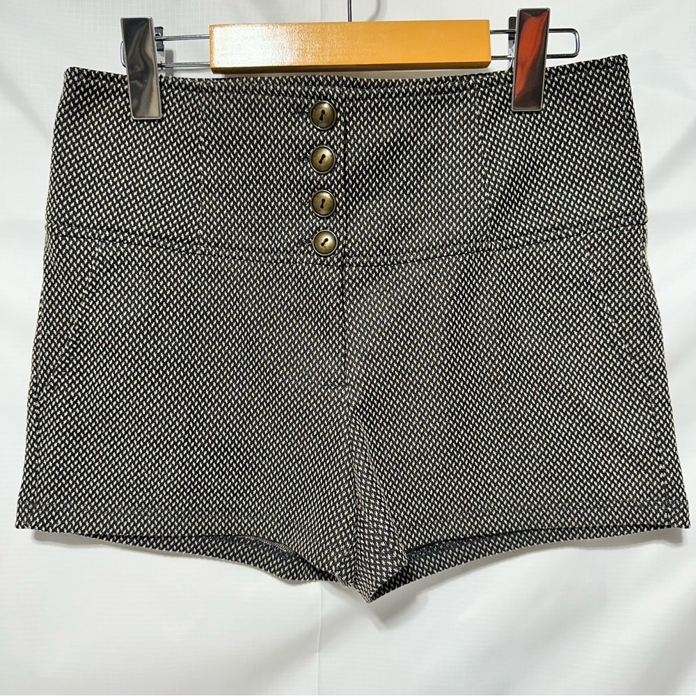Must Have High-Waisted Button Front Shorts | Black & White Textured | S
